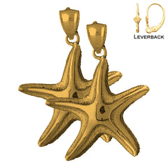 Sterling Silver 38mm Starfish Earrings (White or Yellow Gold Plated)