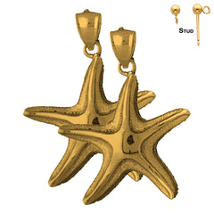 Sterling Silver 38mm Starfish Earrings (White or Yellow Gold Plated)