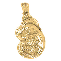 14K or 18K Gold Mother Mary, Mother And Child Pendant