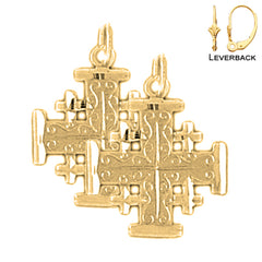 Sterling Silver 22mm Jerusalem Cross Earrings (White or Yellow Gold Plated)