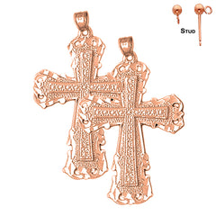 14K or 18K Gold Budded Cross Earrings