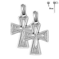 Sterling Silver 21mm Teutonic Cross Earrings (White or Yellow Gold Plated)