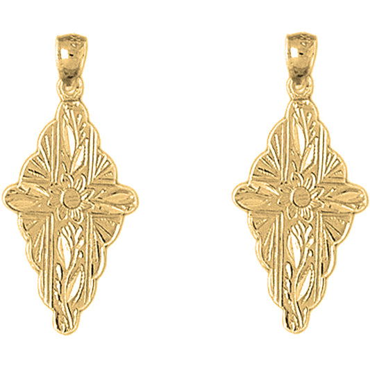 14K or 18K Gold 30mm Glory Cross Earrings