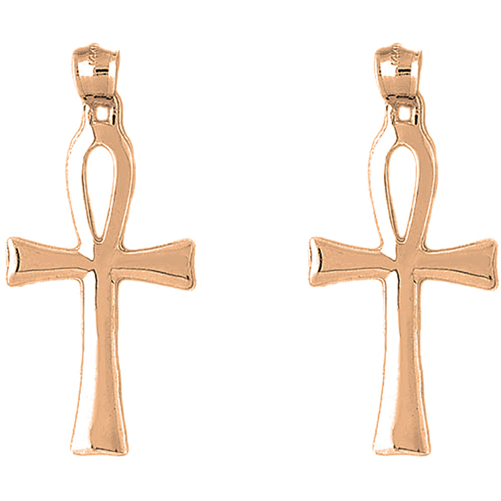 14K or 18K Gold 47mm Ankh Cross Earrings