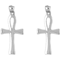14K or 18K Gold 47mm Ankh Cross Earrings