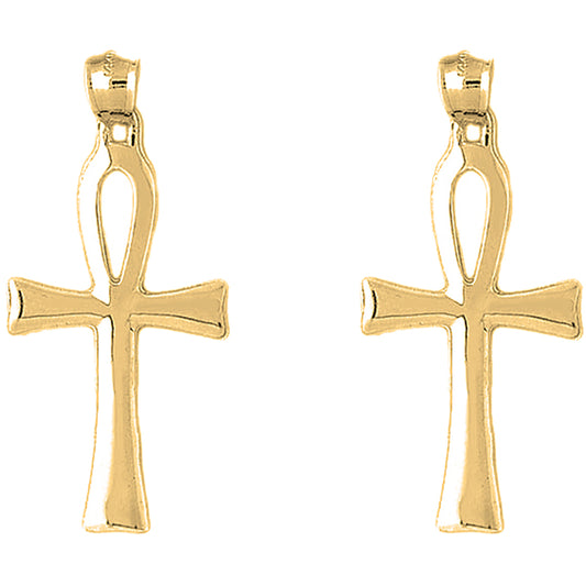 14K or 18K Gold 47mm Ankh Cross Earrings