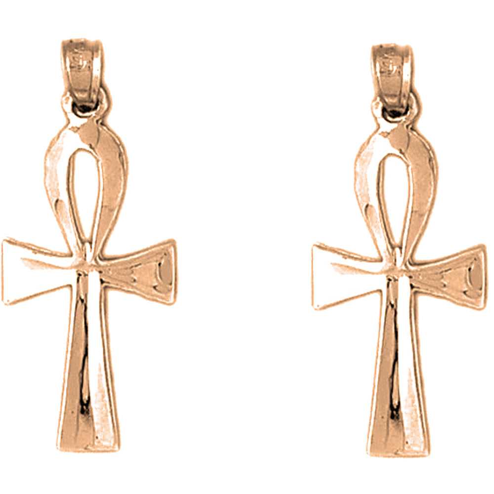 14K or 18K Gold 33mm Ankh Cross Earrings