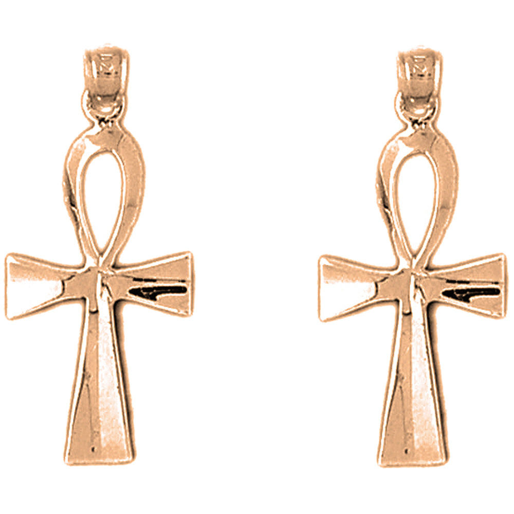 14K or 18K Gold 31mm Ankh Cross Earrings