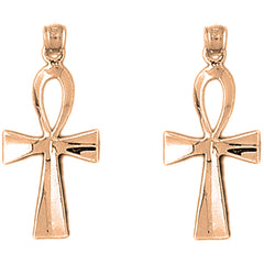 14K or 18K Gold 31mm Ankh Cross Earrings