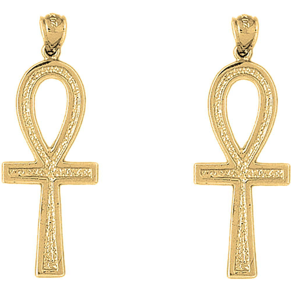 Yellow Gold-plated Silver 48mm Ankh Cross Earrings