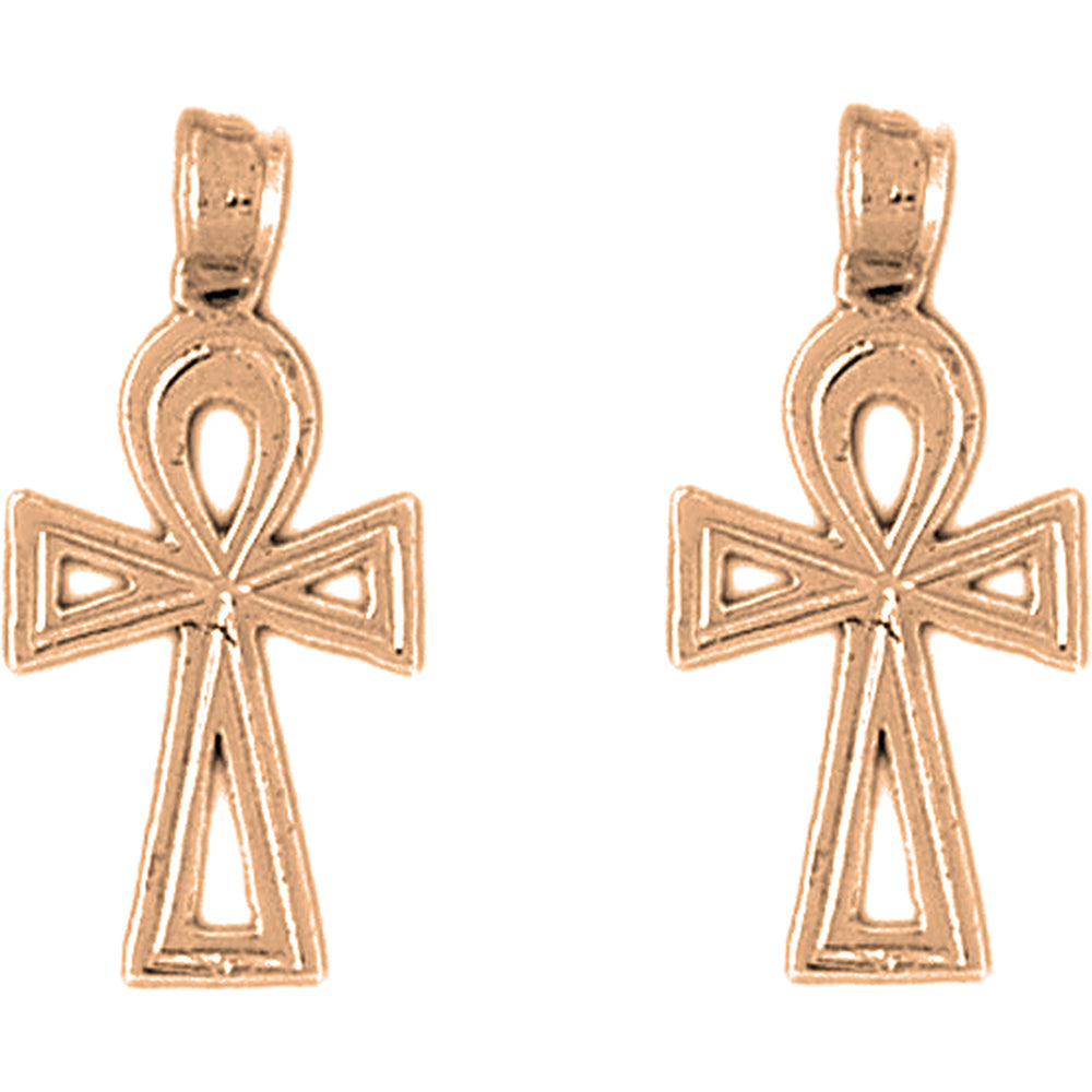 14K or 18K Gold 26mm Ankh Cross Earrings