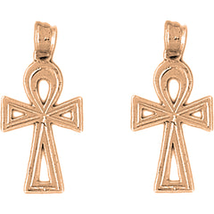 14K or 18K Gold 26mm Ankh Cross Earrings