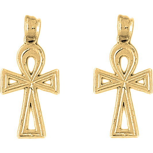 14K or 18K Gold 26mm Ankh Cross Earrings