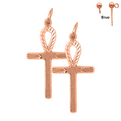 14K or 18K Gold Ankh Cross Earrings