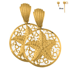 Sterling Silver 39mm Starfish Earrings (White or Yellow Gold Plated)