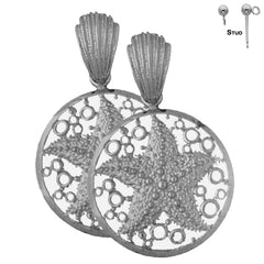 Sterling Silver 39mm Starfish Earrings (White or Yellow Gold Plated)