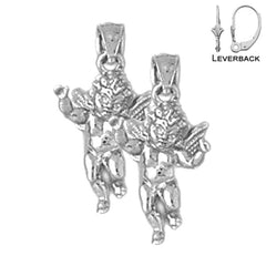 Sterling Silver 21mm Angel 3D Earrings (White or Yellow Gold Plated)