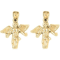 Yellow Gold-plated Silver 22mm Angel 3D Earrings