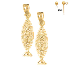 14K or 18K Gold Christian Fish With Oxeye Earrings