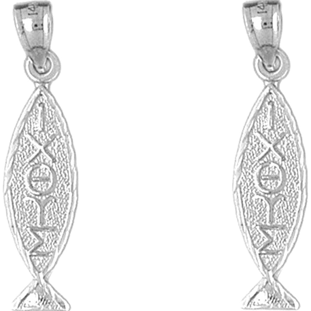 Sterling Silver 32mm Christian Fish With Oxeye Earrings