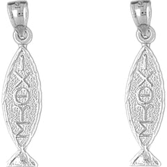14K or 18K Gold 32mm Christian Fish With Oxeye Earrings