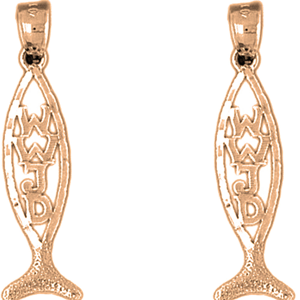 14K or 18K Gold 33mm Christian Fish With WWJD Earrings