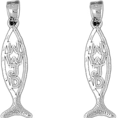 14K or 18K Gold 33mm Christian Fish With WWJD Earrings