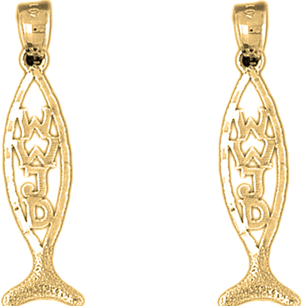 Yellow Gold-plated Silver 33mm Christian Fish With WWJD Earrings