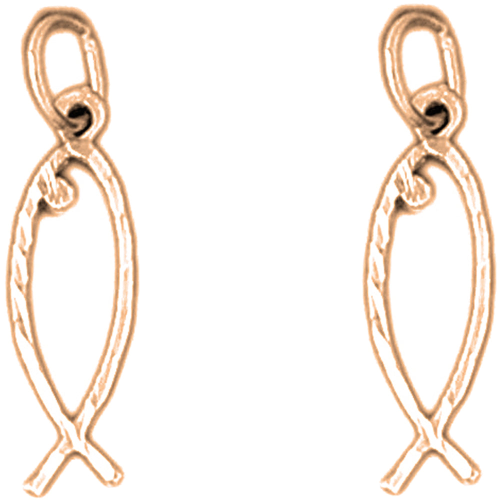 14K or 18K Gold 22mm Ichthus Christian Fish Earrings