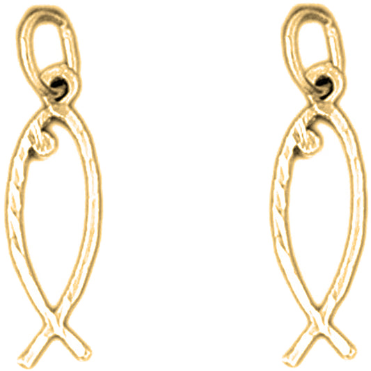 14K or 18K Gold 22mm Ichthus Christian Fish Earrings