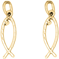 14K or 18K Gold 22mm Ichthus Christian Fish Earrings