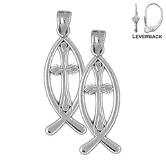 14K or 18K Gold Christian Fish With Cross Earrings