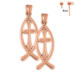 14K or 18K Gold Christian Fish With Cross Earrings