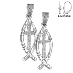 14K or 18K Gold Christian Fish With Cross Earrings