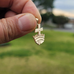 10K, 14K or 18K Gold Cross and Crown Pendant