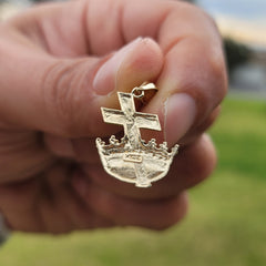 10K, 14K or 18K Gold Cross and Crown Pendant