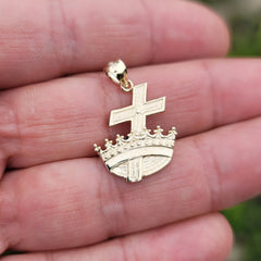 10K, 14K or 18K Gold Cross and Crown Pendant