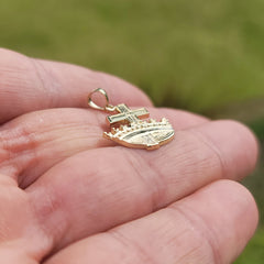 10K, 14K or 18K Gold Cross and Crown Pendant