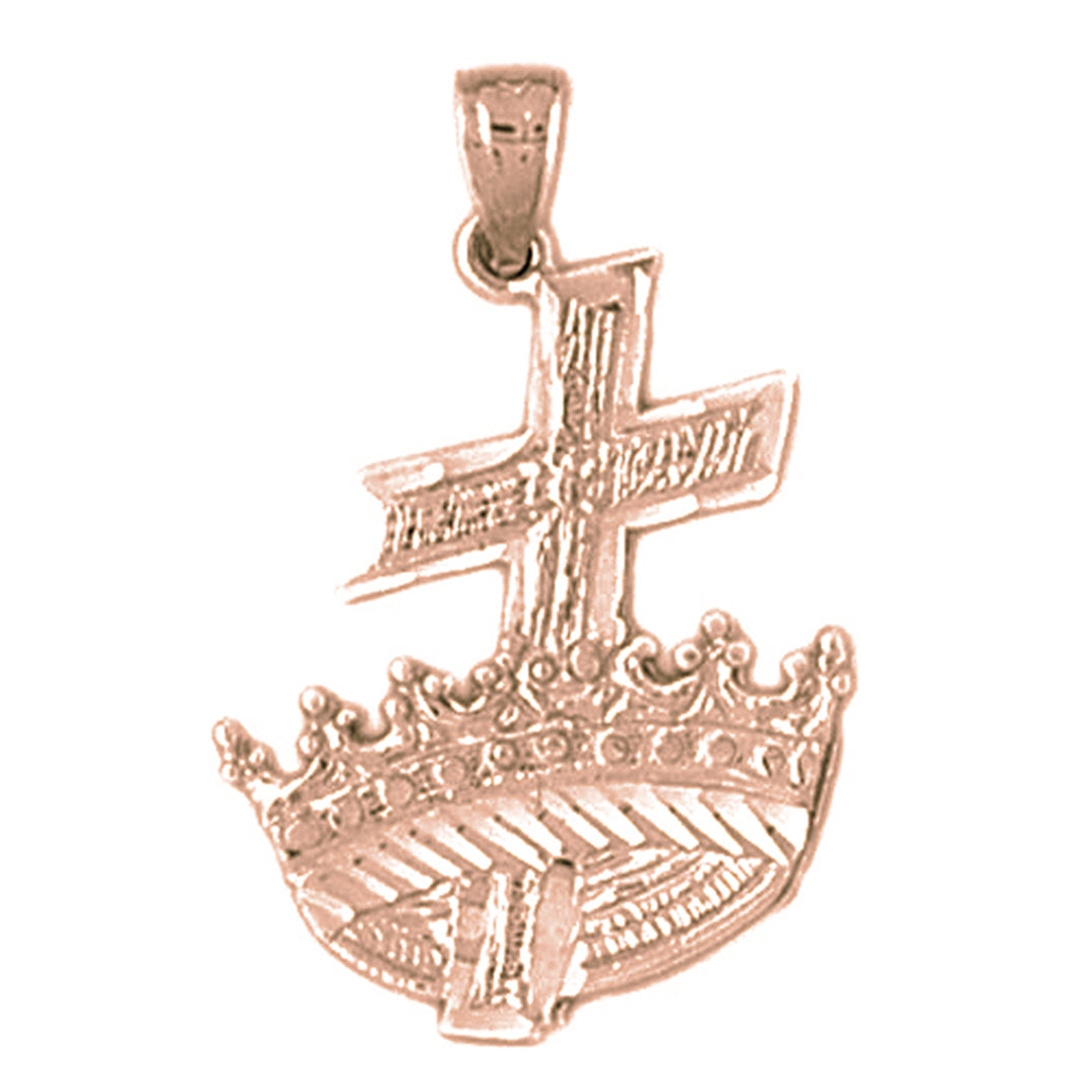 10K, 14K or 18K Gold Cross and Crown Pendant