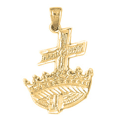10K, 14K or 18K Gold Cross and Crown Pendant