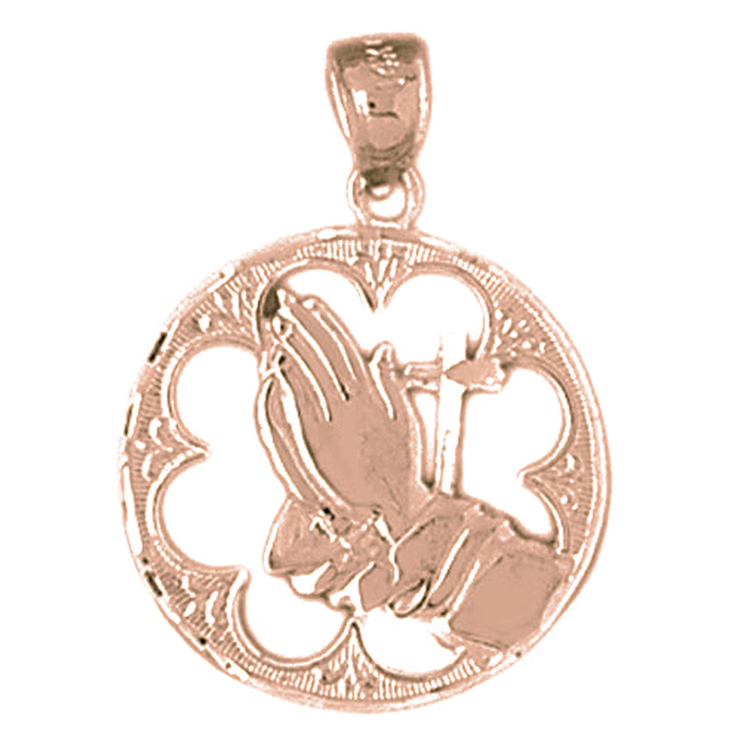 14K or 18K Gold Praying Hands with Cross Pendant