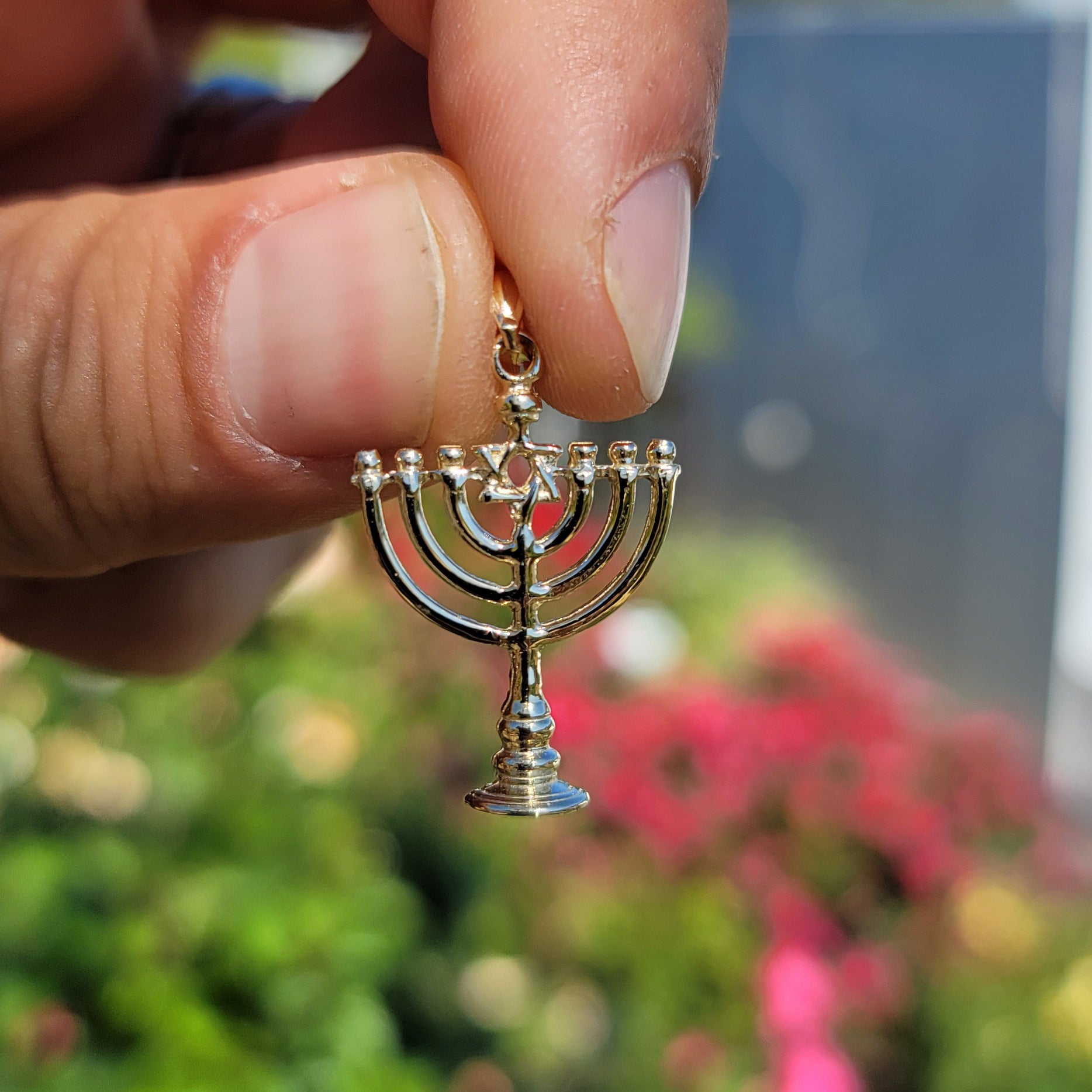 14K or 18K Gold Menorah with Star of David Pendant