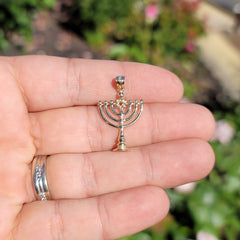 14K or 18K Gold Menorah with Star of David Pendant