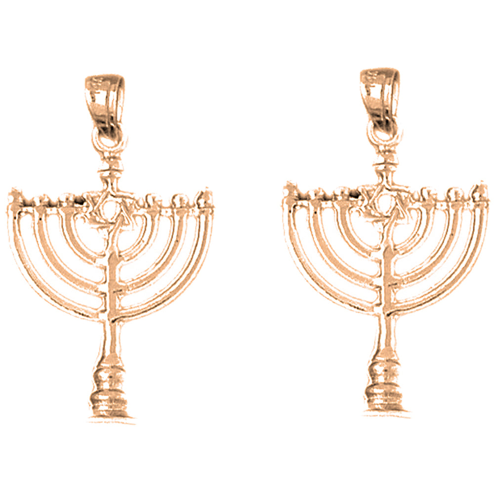 14K or 18K Gold 31mm Menorah with Star of David Earrings