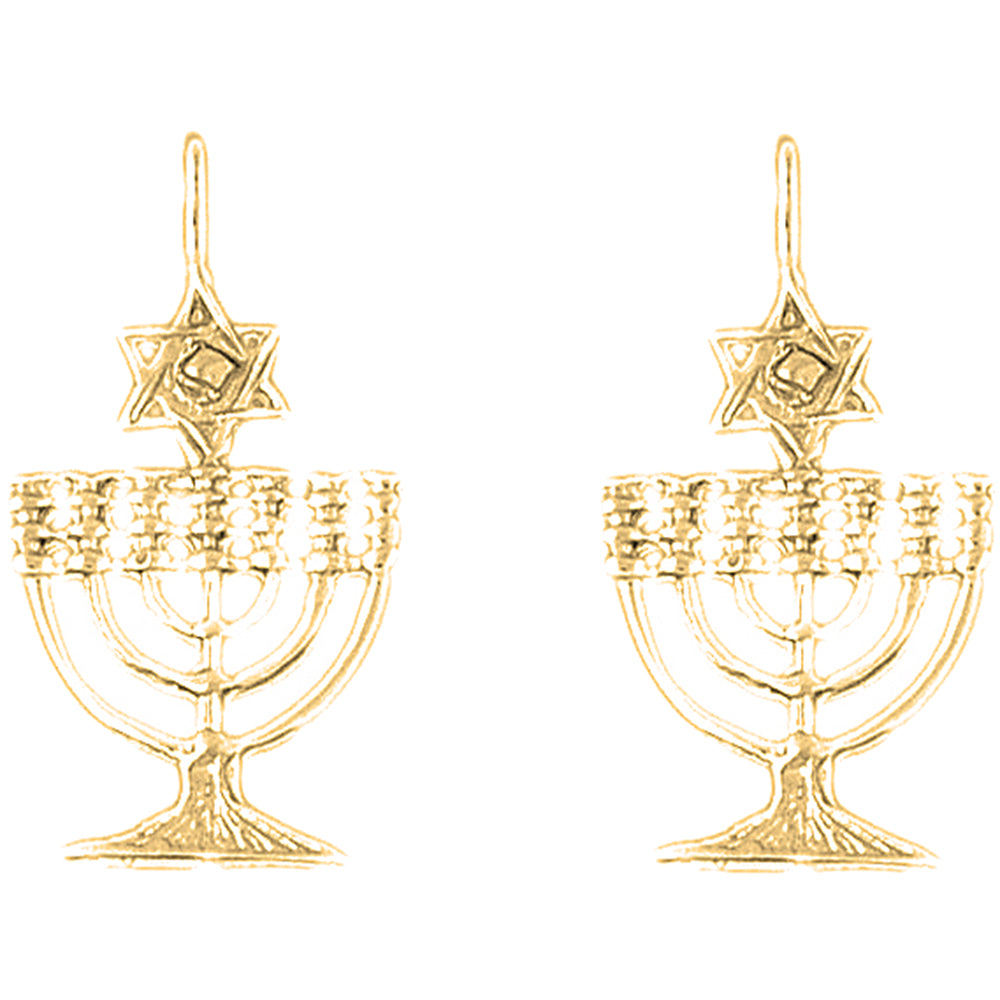 14K or 18K Gold 30mm Menorah with Star of David Earrings