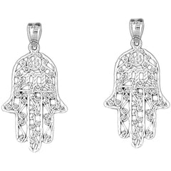 Sterling Silver 36mm Hamsa with Chai Earrings