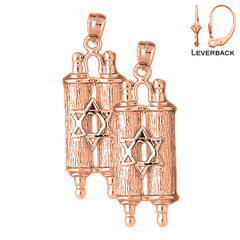 14K or 18K Gold Jewish Torah Scroll with Star Earrings
