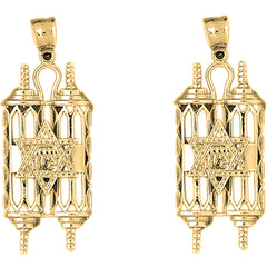 14K or 18K Gold 49mm Jewish Torah Scroll with Star Earrings
