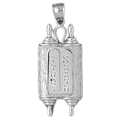 10K, 14K or 18K Gold Jewish Torah Scroll with Commandments Pendant