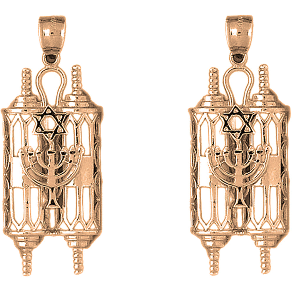 14K or 18K Gold 49mm Torah Scroll with Star & Menorah Earrings